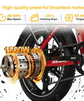 Foldable Electric Bike For Adults With 7 Speed 20x4 Fat Tires 1500W Peak Top Speed 28 MPH motor detail and rear wheel