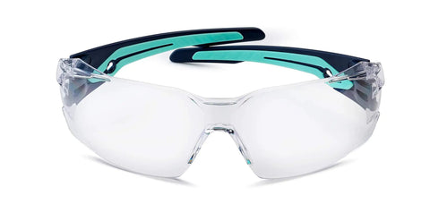 Silex Safety Glasses With Anti Scratch Anti Fog Coating Black Blue Frame Clear Lenses Ultra Wraparound Flex 160 Degree Temples