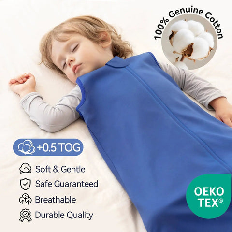 Infant asleep in blue Comfy 3 Pack Baby Sleep Sack For 6 To 12 Months 100 Percent Cotton 0.5 Tog Wearable Blanket For Infants