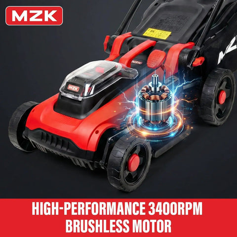 40V 16 Inch 2 In 1 Cordless Lawn Mower With Brushless Motor And Dual Battery Pack For Easy Push Operation No Gas No Fuss Up To 45 Minutes Runtime Mulching And Side Discharge For A Lightweight Yet Rugged Home Yard Helper, red mower front view