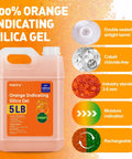 Heavy Duty 5 LBS Orange Indicating Silica Gel Desiccant Beads reusable moisture absorber in airtight barrel for storage.