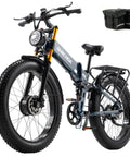 Dual Motor Beast Electric Bike For Adults With 3000W Peak AWD Power, 48V 20Ah Battery, 26 Inch Fat Tires, bike angled view with saddle bags
