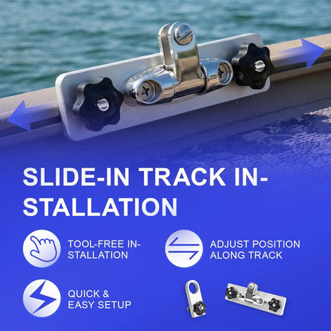 Slide-in track installation of Straight Badass Aircraft Grade Aluminum Bimini Top Mount For Your Boat Track System.
