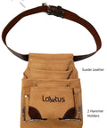 Genuine Suede Leather Tool Pouch Bag With 2 Hammer Holders And 10 Pockets For Carpenters Construction Framers And Handymen Fits Up To Two And A Half Inch Tool Belts