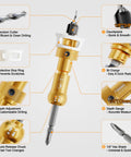 Heavy Duty 1/8X3/8 Countersink Drill Bit Kit With Phillips Driver showing precision cutter and adjustable depth gauge.