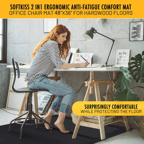 Anti Fatigue Standing Desk Mat For Hardwood Floors With Cushioned Foam Foot Support 48 By 36 Inch Desk Chair Mat in use