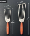 Two stainless steel slotted fish spatulas with wooden handles; 11-inch and 13-inch blades.