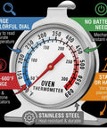 Pro Grade Must Have Oven Thermometer For Gas And Electric Ovens With 100F To 600F Range Mechanical Bi Metal Sensor Hanging Hook And Stand Ultra Readable Dial Kitchen Essential For Baking Grilling And Air Fryers with colorful dial and stand