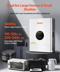 Heavy Lifting 6400W 48V Hybrid Solar Inverter With Built In 120A MPPT Charge Controller, ideal for homes and studios.