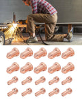 Fresh 20 Pcs Brass Plasma Cutter Consumables Kit With Nozzles And Electrodes for PT80 PTM80 and IPT80 Torch Sets displayed with worker cutting.