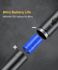 Laser Bore Sight Kit With 32 Adapters For 0.17 To 12 GA Calibers showing 8-hour CR2 battery life on a dark background.