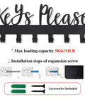 Keys Please Wall Mounted Mini Key Holder Iron Black Decor Rack With Six Hooks, installation instructions and screws included.
