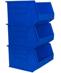 Heavy Duty Plastic Storage Bins Set Of 3, Space Saving Stackable Bins For Garage Pantry Craft Organization, 18 x 16 x 11 Inches, Blue