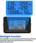 Power Monitor Meter For 110-250V AC 100A Digital Multimeter With Split Current Transformer display showing voltage, power, and other metrics
