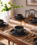 Top Tier Real Deal 12 Piece Stoneware Dinnerware Set With Sleek Matte Finish Includes Four Dinner Plates Salad Dishes And Cereal Bowls Lead Free beautifully arranged on a dining table.