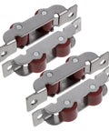 Four Pack Heavy Duty Stainless Steel Double Wheel Sliding Door Roller Assembly with smooth red pulleys for easy window operation.