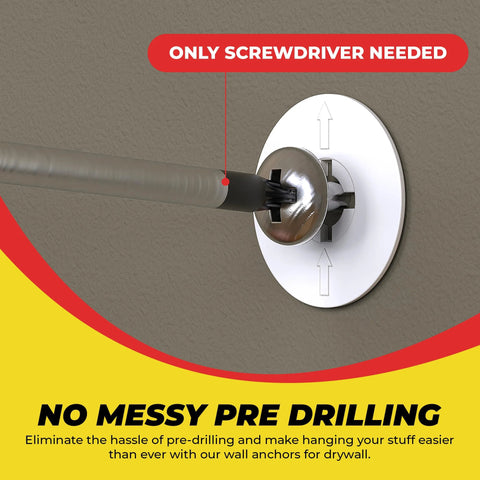 Heavy Duty Drywall Anchors And Screws Kit Including Toggle Anchors And Self Drilling Zinc Plastic Anchors For Hanging Pictures And More Durable Corrosion Resistant Fastening Set For Versatile Home Improvement Projects And Heavy Duty Wall Mounting With shown being installed with a screwdriver, emphasizing pre-drilling ease.
