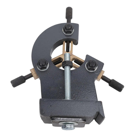 Beefy Wood Lathe Steady Rest Stabilizer For Mini Turning Projects, grey metal support, front view, fits 7x12 7x14 lathes