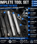 Pro Grade Engine Alignment Tool And Gimbal Bearing Installer Puller Set with components labeled on a workbench