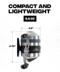 Side view of Spincast Bowfishing Reel For Slingshot Bow Fishing Stainless Steel Construction Left Or Right Reversible Handle