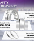 Magnetic Quick Connect Dryer Vent Hose Kit For Tight Spaces showing aluminum shell, seal ring, and stainless steel clamp