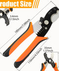 Heavy Duty Wire Stripper Cable Cutter With 45 Steel Body And Stainless Return Spring For Electricians Auto Opening Pliers Crimper Tool, showing detailed size measurements.