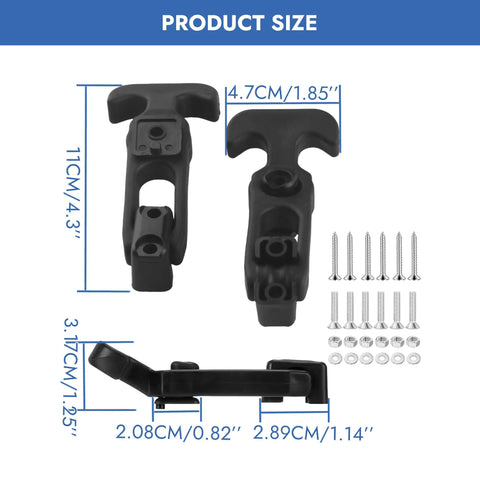 Heavy Duty Rubber T Handle Draw Latch 2 Pack with dimensions and mounting kit for boats and golf carts