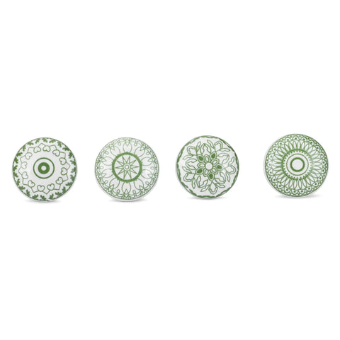 Green White Ceramic Cabinet Knobs Set Of 10 Hand Painted Printed Drawer Pulls For Kitchen Cabinets And Furniture 55mm Height 38mm Diameter Decorative Hardware, set of four
