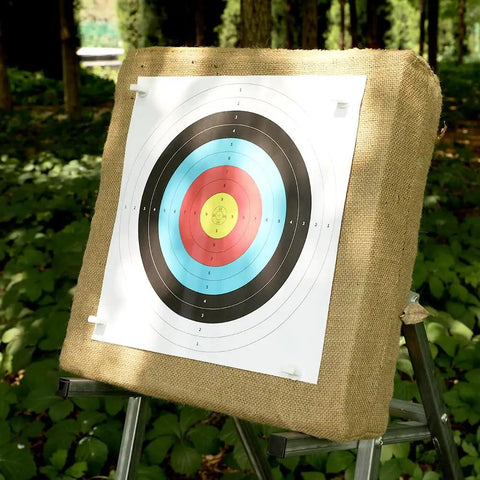 20 Inch Straw Archery Target For Backyard Practice Durable High Density Straw Target For Recurve Traditional And Longbow Easy Arrow Removal And Portable Great For Beginners And Pro Shooters Alike on a stand outdoors