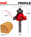 Freud Quadra Cut Radius Rounding Over Bit With Perma Shield Coating For Flawless Finish Four Cutters One Quarter Inch Shank Three Eighth Inch Radius