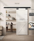 Interior Box Rail Sliding Door Hardware Kit With Wall Mount Aluminum Alloy Track For Wood Doors Up To One And Three Eighths Inches Thick; Sliding Rails In 48 60 72 And 96 Inches, Easily Cut To Size; Three Wheel Hanger With Decorative Bracket For Smooth, installed view showing interior setup.