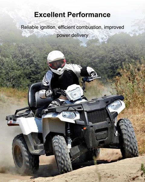 ATV with rider illustrating the performance of Beefed Up CDI Box Ignition Coil Kit For Sportsman 90 Scrambler 90 Predator 50 90 2001-2007