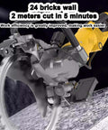 Supercharged Electric Concrete Circular Saw With Built In Water Fed Dust Suppression And Ring Diamond Blade Wall Chaser Masonry Cutter Slices Through Granite Stone Like Butter Quick Clean Cuts Up To Forty Nine Centimeters Deep Ac8600 cutting through a brick wall.