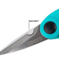 ProSeries Heavy Duty Detail Scissors Five Point Five Inch With Power Notch For Fabric And Craft Projects Teal Rubberized Comfort Grip Sleek Precision For Sewers Crafters And DIYers close-up blade and power notch
