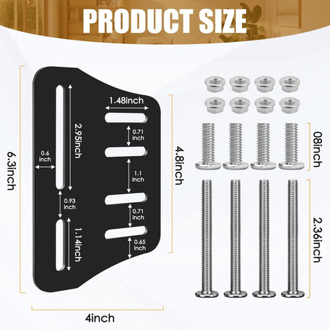 Heavy Duty Queen Bed Headboard Mounting Brackets Two Piece Steel Conversion Kit with secure fasteners and dimensions shown.