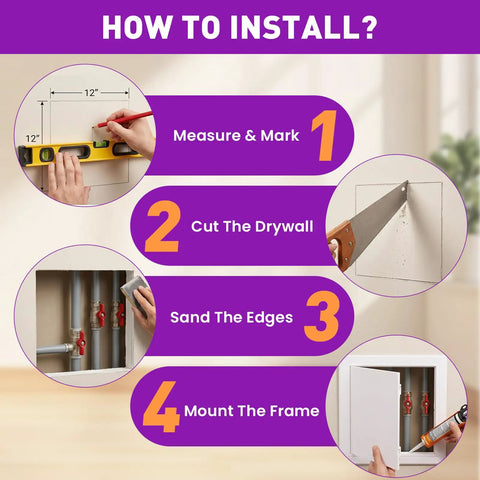 Step-by-step installation guide for Sleek 12X12 Abs Access Panel For Drywall And Ceiling Plumbing Repair Cover.