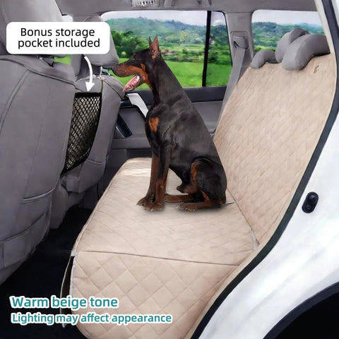 Waterproof Backseat Dog Car Seat Cover Nonslip Protector For Cars Trucks SUVs Beige With Free Dog Barrier And Mesh Organizer