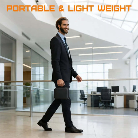 Rugged Hard Carrying Case With Custom Pluck Foam For Camera And Drone Gear, portable size, lightweight, walking in office.