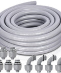 1 Inch 25 Ft Non Metallic Liquid Tight Conduit And Connector Kit With Five Straight And Four Angle Fittings For Electrical Wiring Projects
