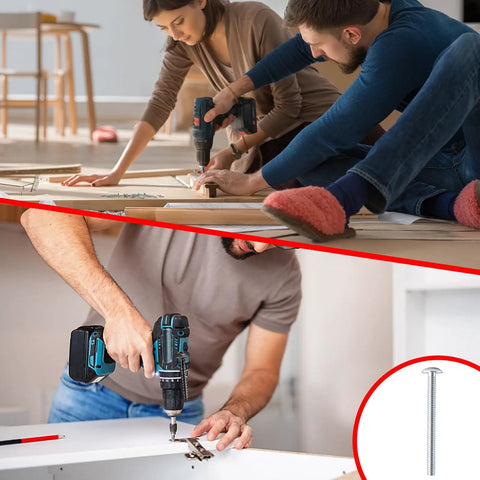 Rock Solid Zinc Plated Steel Machine Screws 8 32 X 1 75 Inch Truss Head Fasteners for Cabinet Knob and Pull Drawer Hardware in use during assembly.