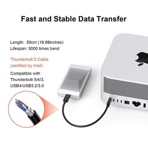 Fanless Thunderbolt 5 Nvme Enclosure For Pcie M2 Drives Up To 8tb With Knockout 7000mbps Speeds connected to a device via Thunderbolt 5 cable.