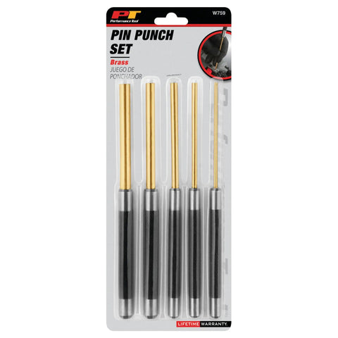 Brass Roll Pin Punch Set With Knurled Steel Handles 8 Inch 5 Piece For Deep Pins Reach In Tight Spots Grippy Knurled Grip