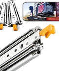 Heavy Duty Three Section Full Extension Drawer Slides Featuring Secure Locking Design And Smooth Ball Bearing Action That Rolls Like Butter While Handling Heavy Loads Without Breaking A Sweat For Eighty Inch Furniture Projects One Pair, showing structure and locking mechanism.