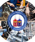 Front view of Amazon thread locker bottles, blue and red, for nuts and bolts; medium and strong strength, 50 ml each.