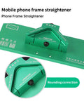 Pro Grade High Precision Aluminum Frame Straightener Tool For Mobile Phone Repair with green metal body and corner rounding feature