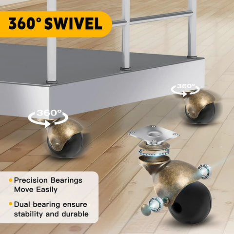 2 Inch Ball Caster Wheels Set Of 8 Heavy Duty 1200Lbs 360 Degree Swivel Top Plate Casters in brass antique finish for furniture