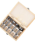 Top Shelf 5 Piece Forstner Drill Bit Set Woodworking Hinge Cutter Round Shank Multi Tooth Bits For Hardwood Softwood Plywood in wooden box.