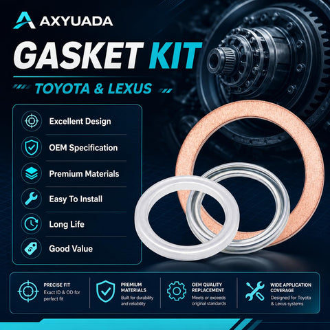 Toyota Lexus 12 Pcs Differential Transfer Case Crush Washer Gasket Kit with highlighted features for transfer case service