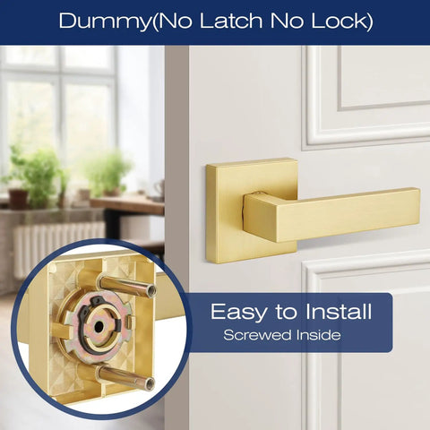 Gold Dummy Door Lever Handles Set Of 6 For Interior Doors And Closets No Latch Or Lock, focus on installation