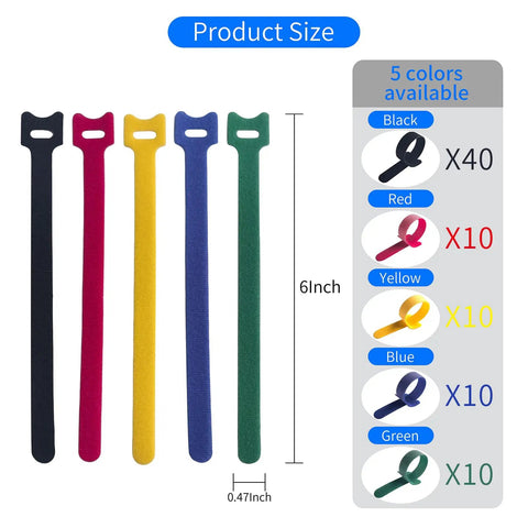 80 Piece 6 Inch Multi Color Reusable Cable Ties Cord Straps For DIY Friendly Multi Purpose Wire Ties Cord Wrap Hook And Loop Organizer Cable Management Adjustable Ties For Organizing Home Office And Data Centers